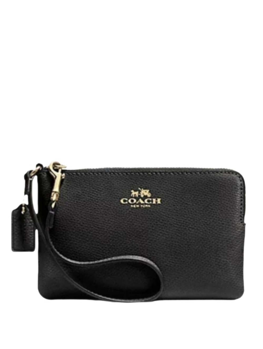 ♠️ Coach Black Cross Grain Leather Corner Zip Wristlet Pouch Mini Bag Clutch